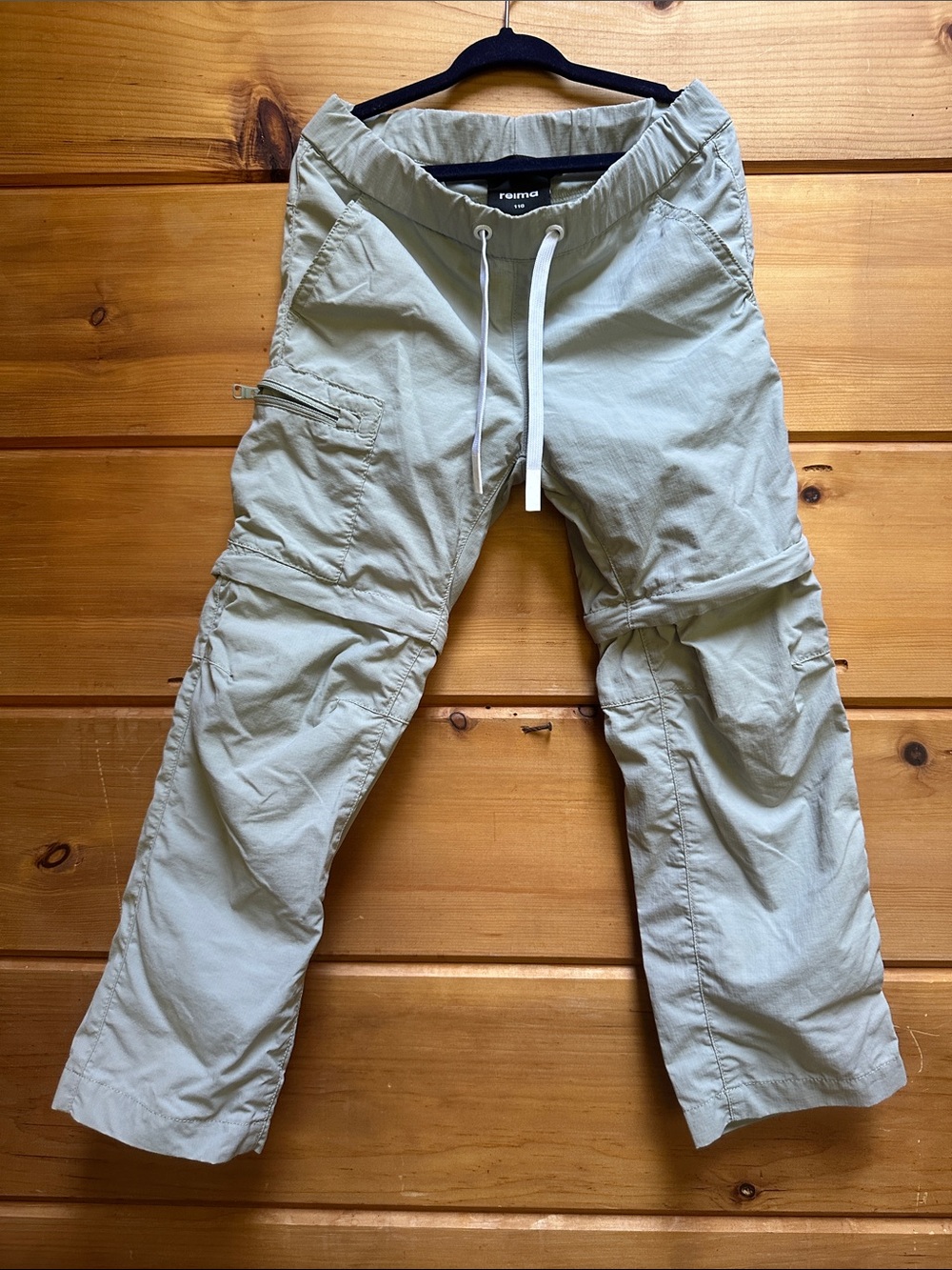 Reima Muunto tie waist sage green zip off pant tan short hiking kids 5